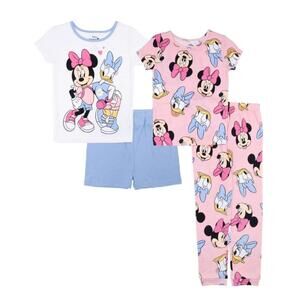 Nwt 2 Pair Disney Minnie Mouse Daisy Girl's 4 Piece Pajama Sets Size 8